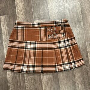 Mini Pleated Plaid Buckle Skirt
